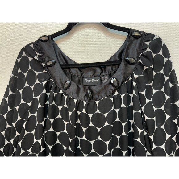 Maggie Barnes Womens Tunic Top Size 4X Black White Polka Dot Beaded Satin - Picture 4 of 16